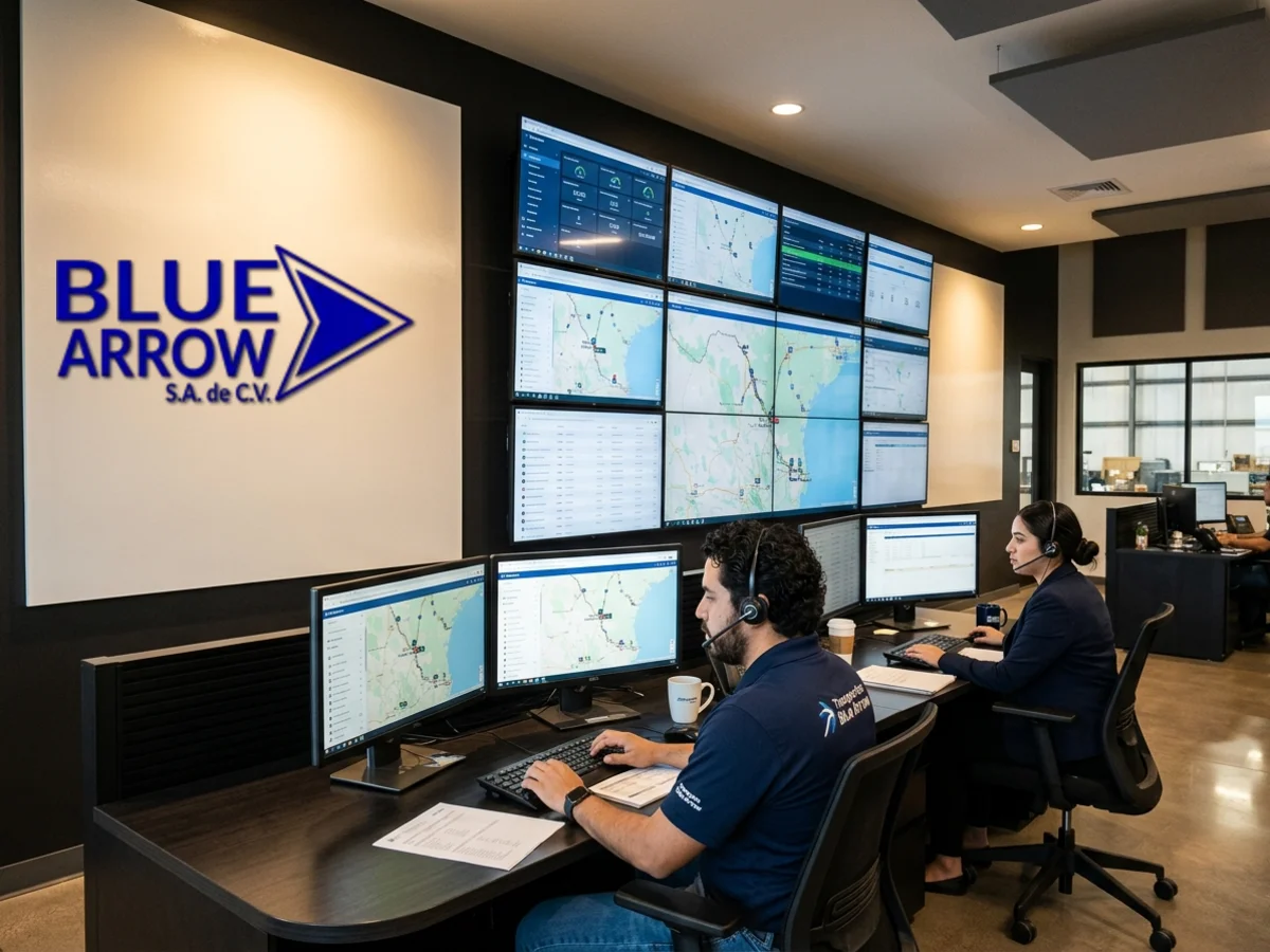 Equipo de operaciones Blue Arrow monitoreando rastreo satelital en tiempo real