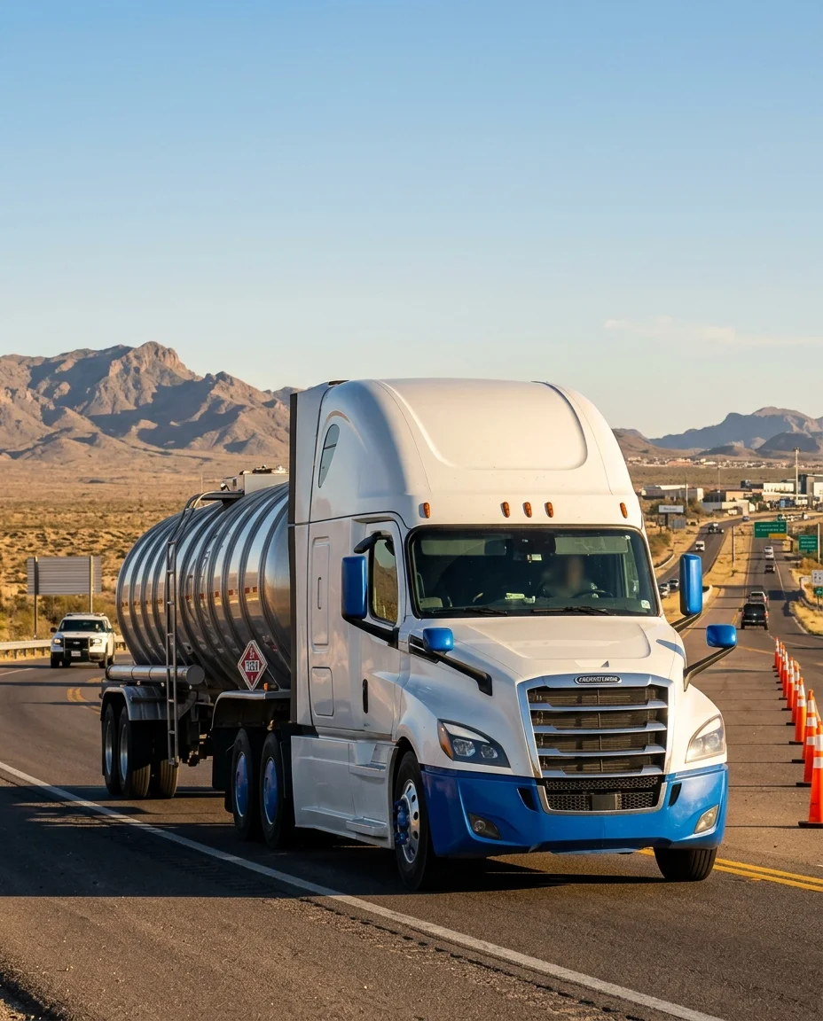 Pipa certificada Blue Arrow para transporte de materiales peligrosos